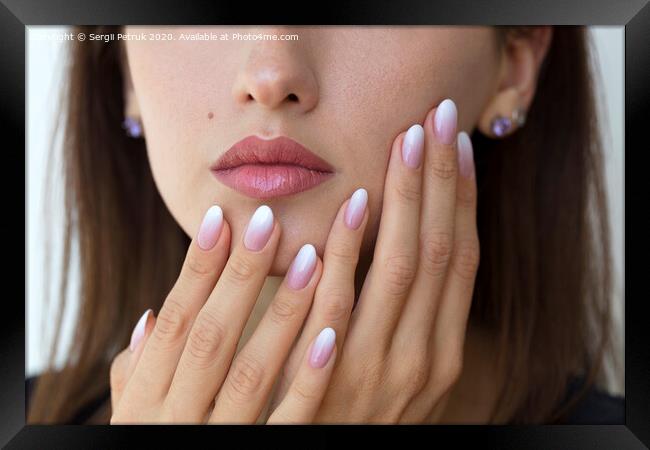 Beautiful woman's nails with beautiful french manicure ombre Framed Print by Sergii Petruk