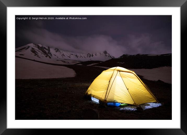 Tents of tourists are located at the foot of Mount Erciyes in central Turkey Framed Mounted Print by Sergii Petruk