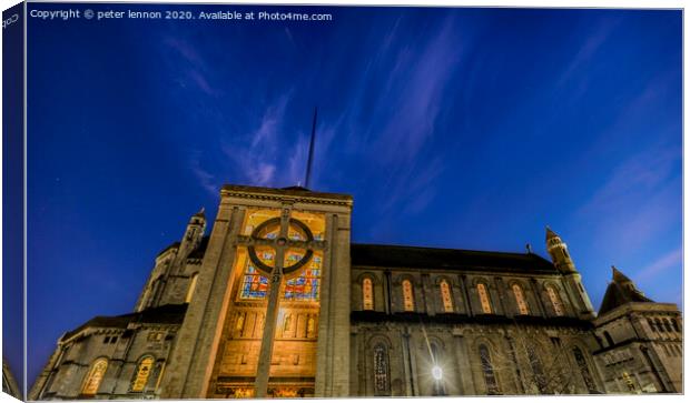 St Annes Cathedral at night Canvas Print by Peter Lennon