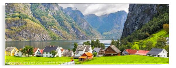 Panoramic view of the Village of Undredal in Norway Acrylic by Pere Sanz