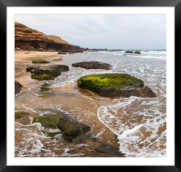 La Solapa, a Virgin Gold-Colored Sandy Beach in Fuerteventura, Canary Islands Framed Mounted Print by Pere Sanz