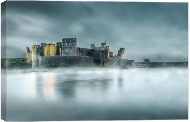 Misty Caerphilly Castle Canvas Print by Karl McCarthy