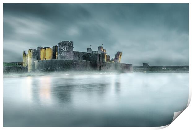 Misty Caerphilly Castle Print by Karl McCarthy
