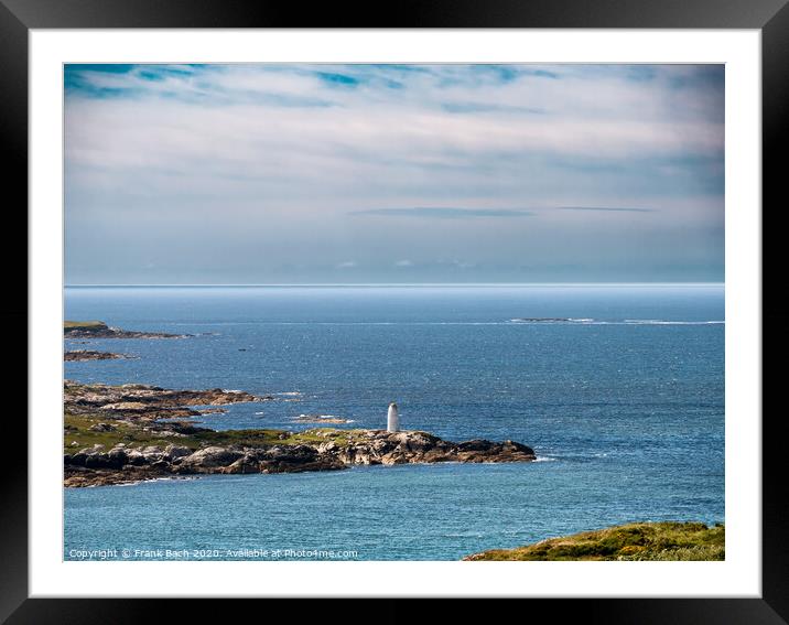 White lady Mystery day time maritime marker lighthouse  at clifden bay, Ireland Framed Mounted Print by Frank Bach