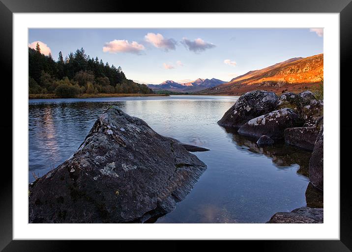 Mymbyr lakes with snowdon in the distance Framed Mounted Print by Rory Trappe
