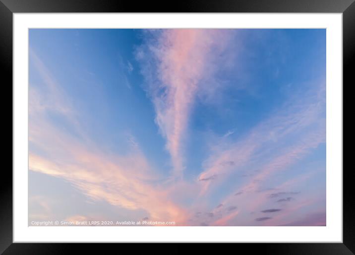 Pink cloud lines and blue skies Framed Mounted Print by Simon Bratt LRPS