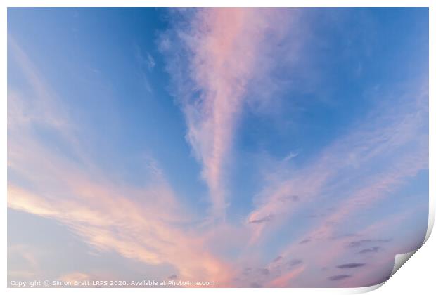 Pink cloud lines and blue skies Print by Simon Bratt LRPS