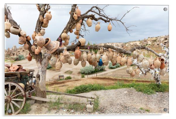 Tree Of Wishes with clay pots in Cappadocia. Acrylic by Sergii Petruk