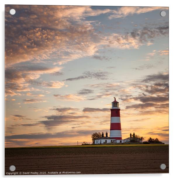 Sunset clouds over Happisburgh Lighthouse Acrylic by David Powley