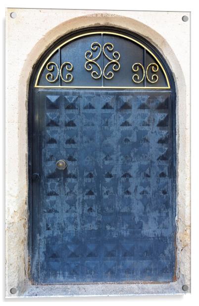 Ancient arched old iron doors with a forged handle and an upper frame Acrylic by Sergii Petruk