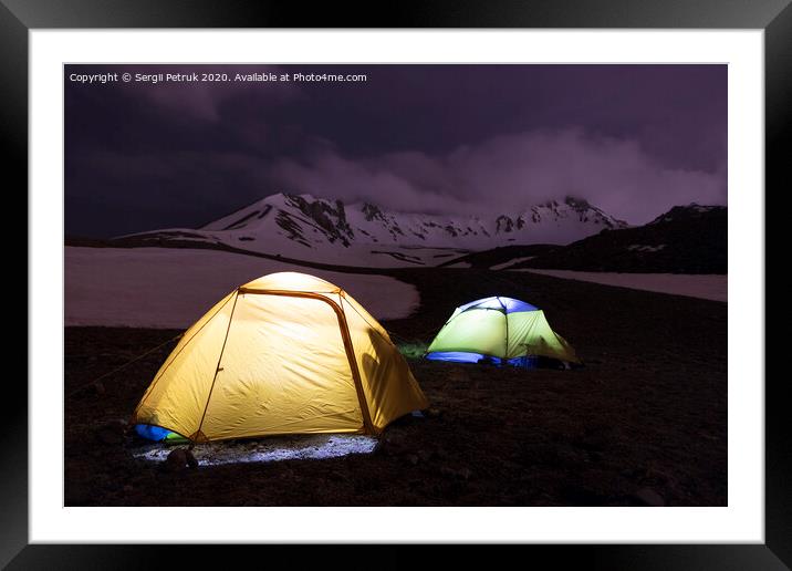 Tents of tourists are located at the foot of Mount Erciyes in central Turkey Framed Mounted Print by Sergii Petruk