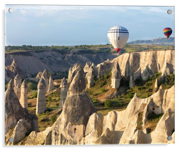 A balloon is flying over the valley in Cappadocia Acrylic by Sergii Petruk