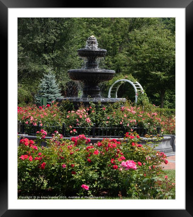 Waterfountain amoung the roses Framed Mounted Print by Jo Anne Keasler