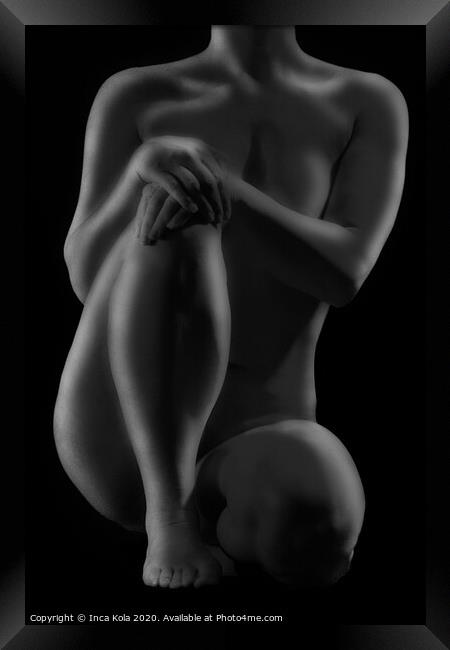 Seated crouching nude in a dreamy black & white style Framed Print by Inca Kala