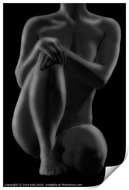 Seated crouching nude in a dreamy black & white style Print by Inca Kala