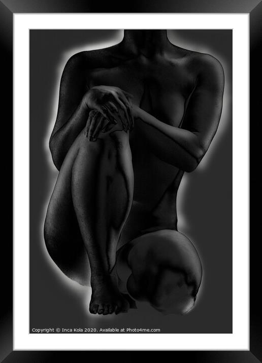 Seated crouching nude in a partially solarised style Framed Mounted Print by Inca Kala