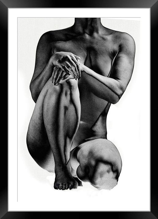 Seated crouching nude in a solarised style Framed Mounted Print by Inca Kala