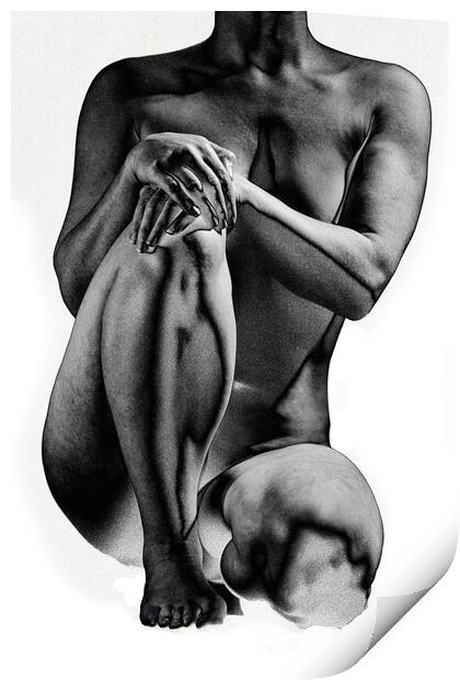 Seated crouching nude in a solarised style Print by Inca Kala