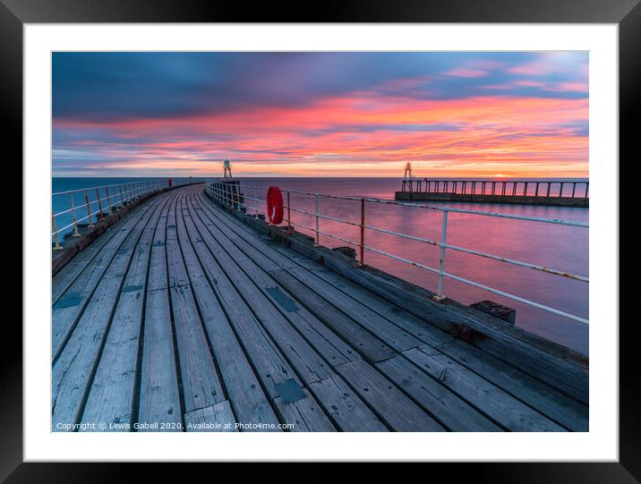 Fiery Sunrise at Whitby Pier, Yorkshire, UK Framed Mounted Print by Lewis Gabell