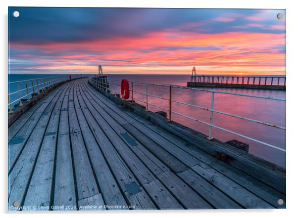 Fiery Sunrise at Whitby Pier, Yorkshire, UK Acrylic by Lewis Gabell