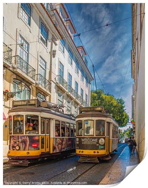 Traditional Street Cars in Lisbon Print by Darryl Brooks