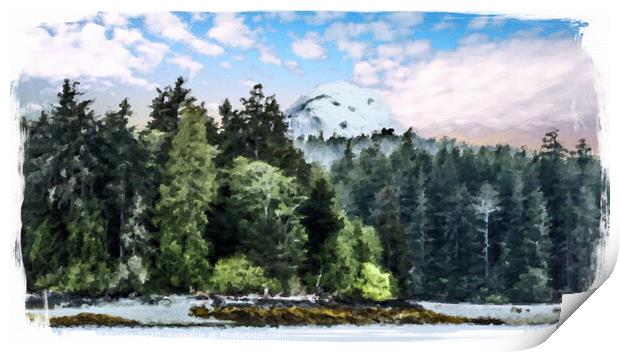 Trees on Shore of Alaska Oil Print by Darryl Brooks
