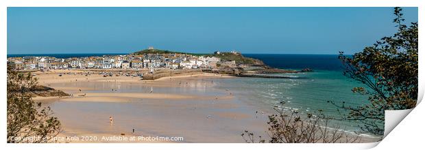 The Beach at St Ives Harbour Through the Trees Print by Inca Kala