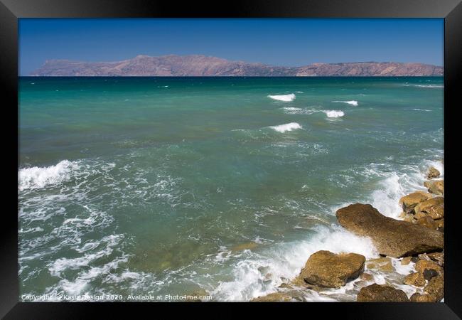 Waves on a Roll, Kissamos, Crete, Greece Framed Print by Kasia Design