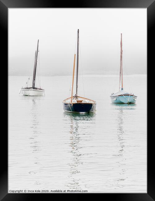 Sailing Boats in the Mist at St Ives Framed Print by Inca Kala