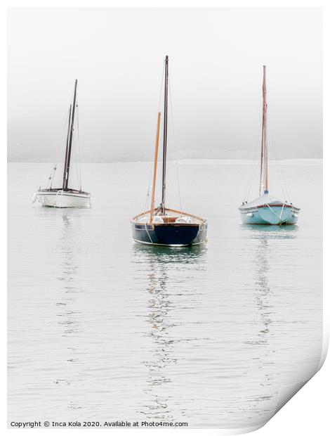 Sailing Boats in the Mist at St Ives Print by Inca Kala
