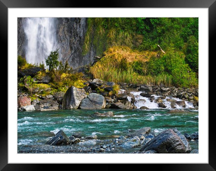 Thunder Creek Falls, South Island, New Zealand Framed Mounted Print by Steven Ralser