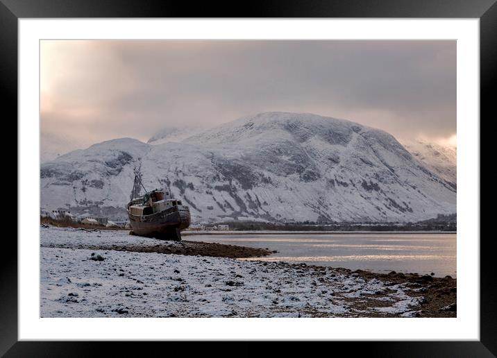 Ben Nevis and the Corpach Shipwreck Framed Mounted Print by Derek Beattie