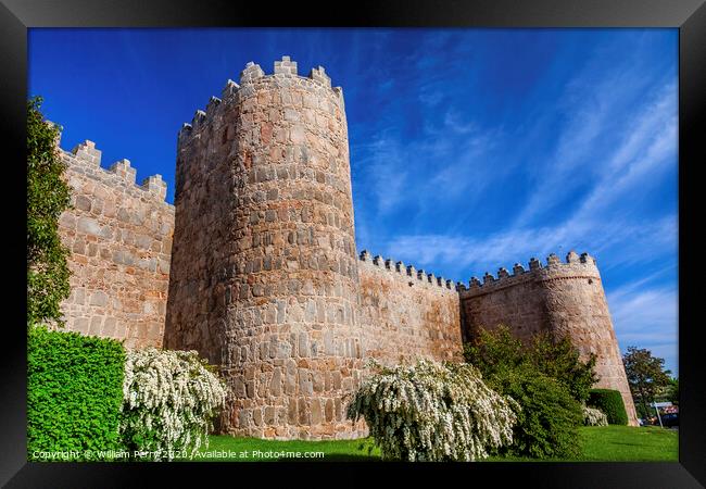 Avila Turrets Castle Walls Cityscape Castile Spain Framed Print by William Perry