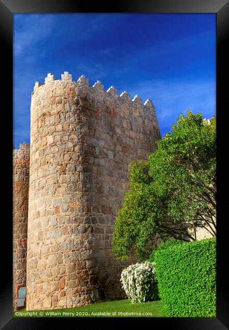 Avila Castle Walls Cityscape Castile Spain Framed Print by William Perry