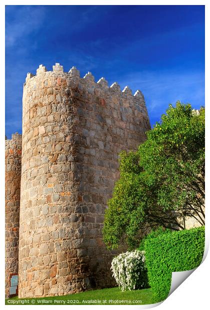 Avila Castle Walls Cityscape Castile Spain Print by William Perry