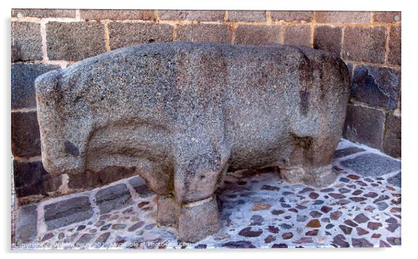 Ancient Stone Bull Statue Avila Castile Spain Acrylic by William Perry