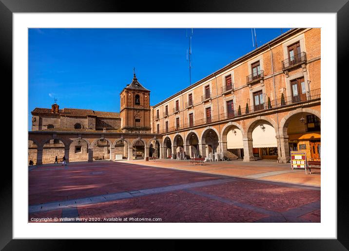 Plaza Mayor Avila Arches Cityscape Castile Spain Framed Mounted Print by William Perry