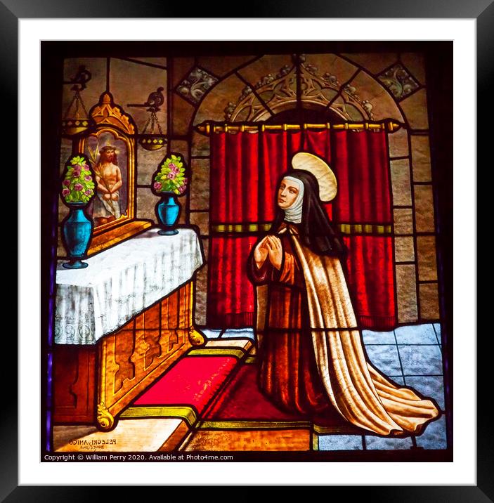 Saint Teresa Stained Glass Convento Santa Teresa Avila Castile Spain Framed Mounted Print by William Perry