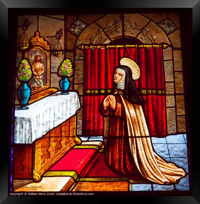 Saint Teresa Stained Glass Convento Santa Teresa Avila Castile Spain Framed Print by William Perry