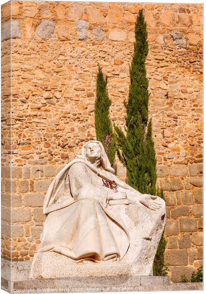 White Saint Teresa Statue Avila Castle Walls Arch Castile Spain Canvas Print by William Perry