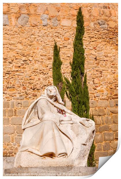 White Saint Teresa Statue Avila Castle Walls Arch Castile Spain Print by William Perry