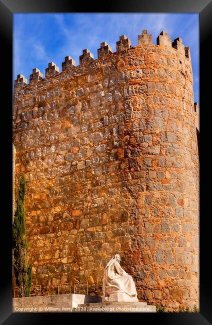 White Saint Teresa Statue Avila Castle Walls Arch Castile Spain Framed Print by William Perry