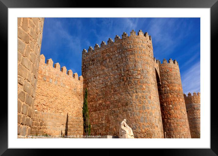White Saint Teresa Statue Avila Castle Walls Castile Spain Framed Mounted Print by William Perry
