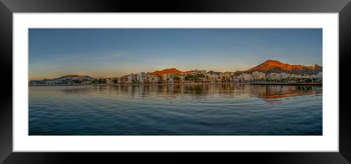 Panoramic view of Puerto Pollensa Framed Mounted Print by Perry Johnson