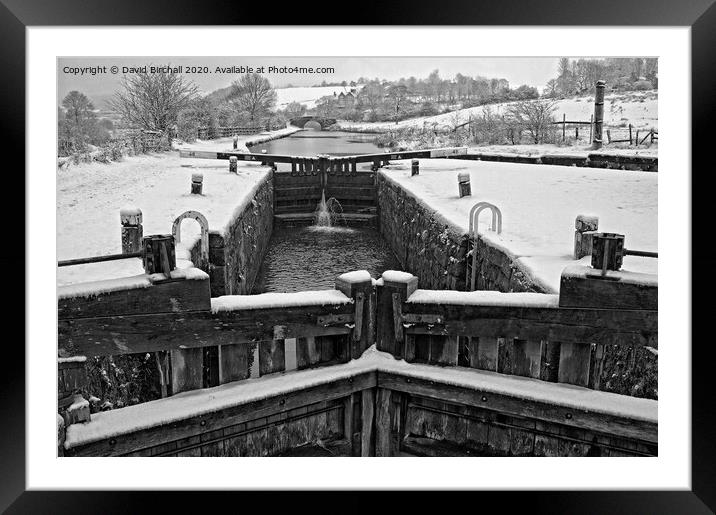 Winter snow scene on Rochdale canal. Framed Mounted Print by David Birchall