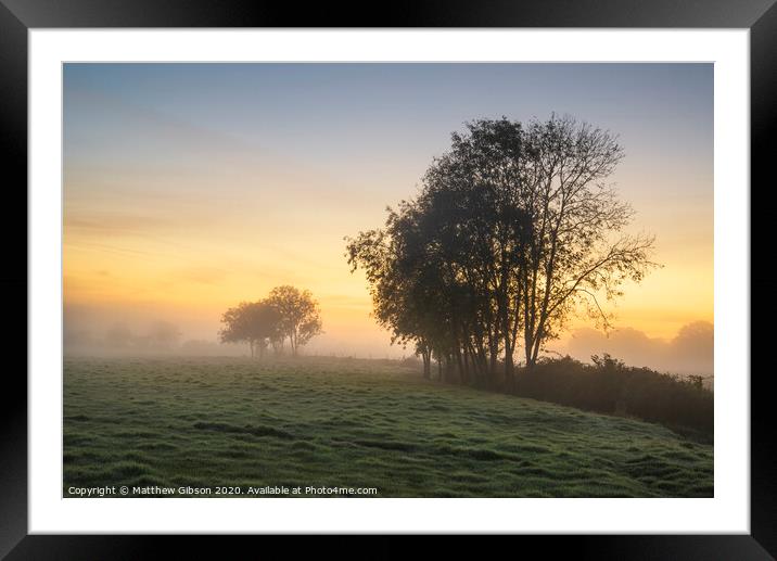 Stunning vibrant Autumn foggy sunrise English countryside landscape image Framed Mounted Print by Matthew Gibson