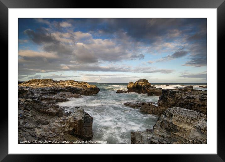 Beautiful sunrise landscape of Godrevy on Cornwall coastline in England Framed Mounted Print by Matthew Gibson