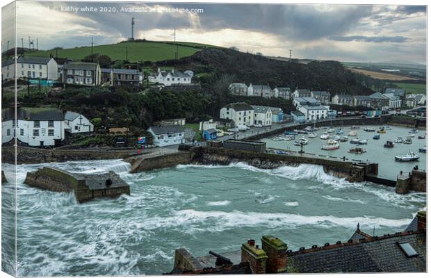 Majestic Storm at Porthleven Harbour Canvas Print by kathy white