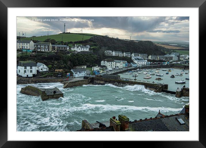 Majestic Storm at Porthleven Harbour Framed Mounted Print by kathy white
