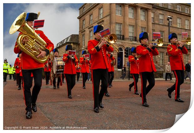 Army Reservists Brass band marching to Medal Award Print by Frank Irwin